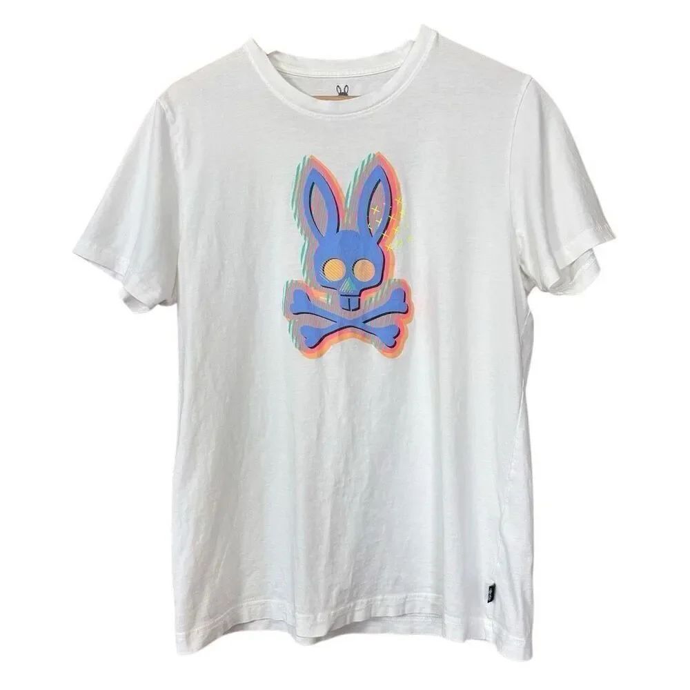 Psycho Bunny Ethan Deco Bunny White Men's Tee Shirt Pima cotton small